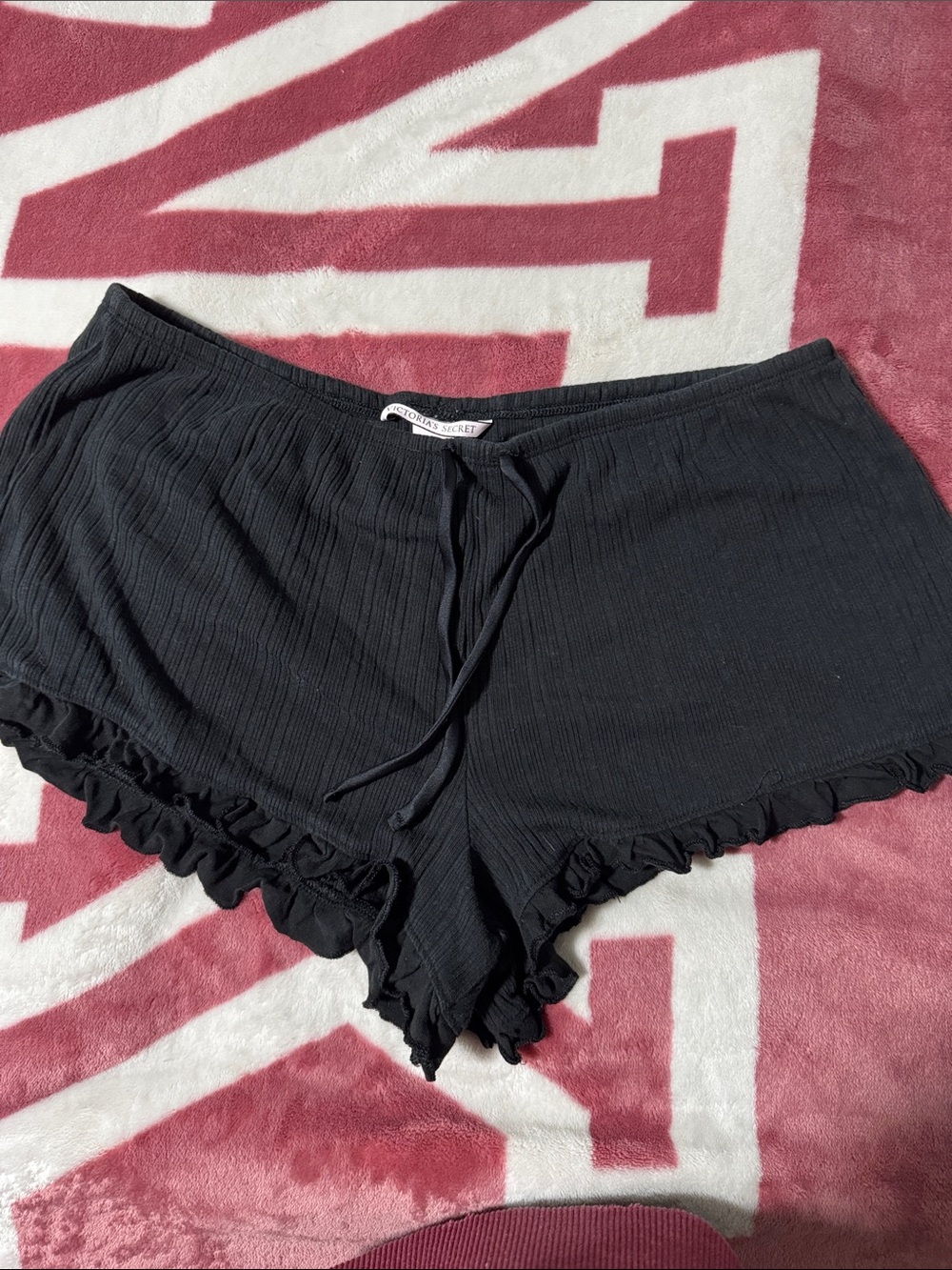 Victoria's Secret Black Ribbed Ruffle Sleep Shorts